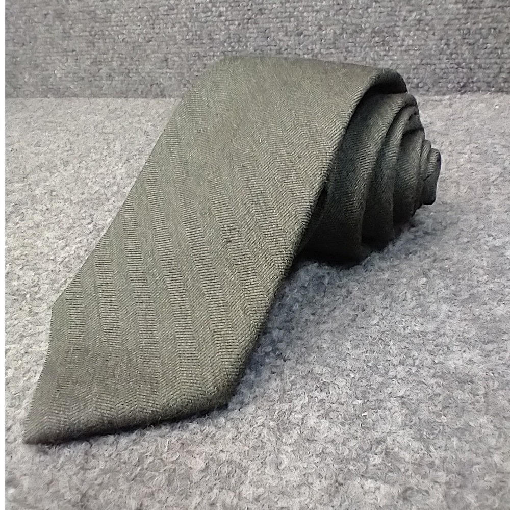 Redwood & Ross Olive Green Herringbone Silk Wool Tie Hand Sewn Woven in‎ England